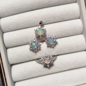 Opal and Silver Starburst Jewelry Set